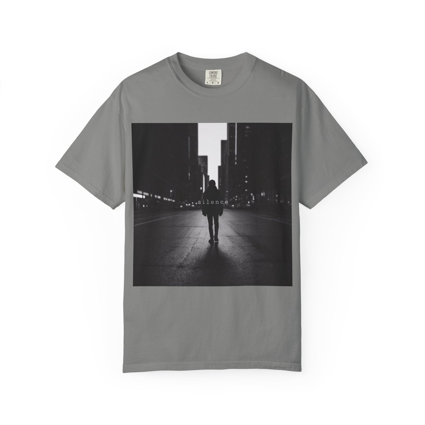 City Nightscape T‑Shirt — Solitary Figure Black & White Photo Tee