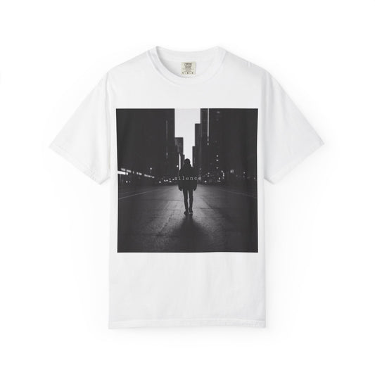 City Nightscape T‑Shirt — Solitary Figure Black & White Photo Tee