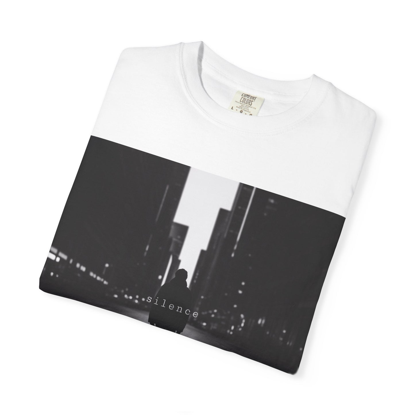 City Nightscape T‑Shirt — Solitary Figure Black & White Photo Tee